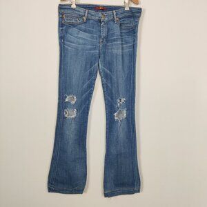 7 For All Mankind Women's Boot Cut Jeans Size 30 Blue Cotton Casual Distressed